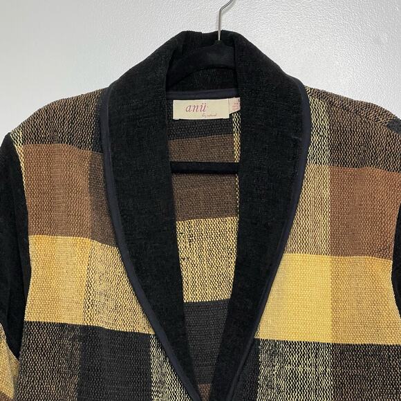 Anu by Natural Checked Cropped Jacket Long Sleeve Single Button‎ Brown Tan L - Picture 4 of 12